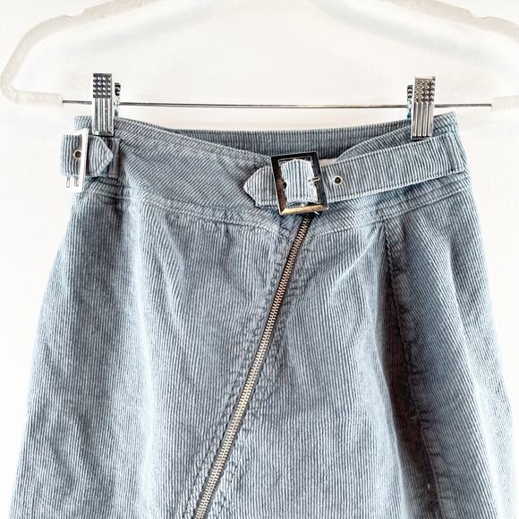 Urban Outfitters Harmony Corduroy Asymmetrical Zip Belted Mini Skirt Blue Small - Picture 7 of 8